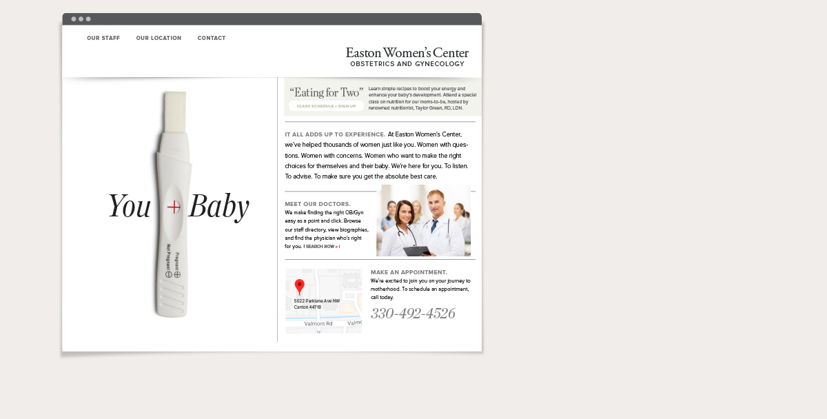 Landing page for newly expectant moms.