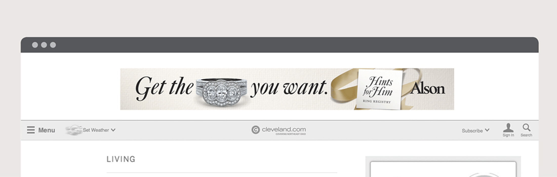 Banner ad showing different rings