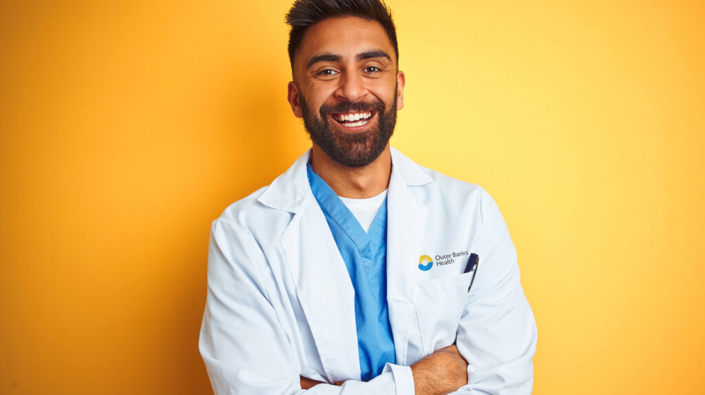 OBH logo on white coat