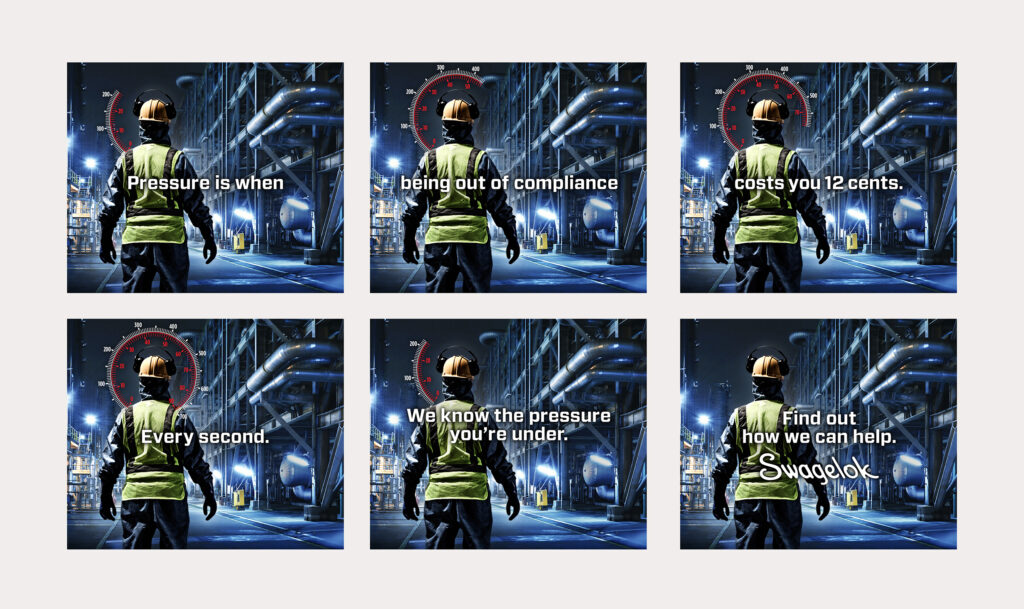 Gauge animates to higher then lower pressure to support Swagelok support.