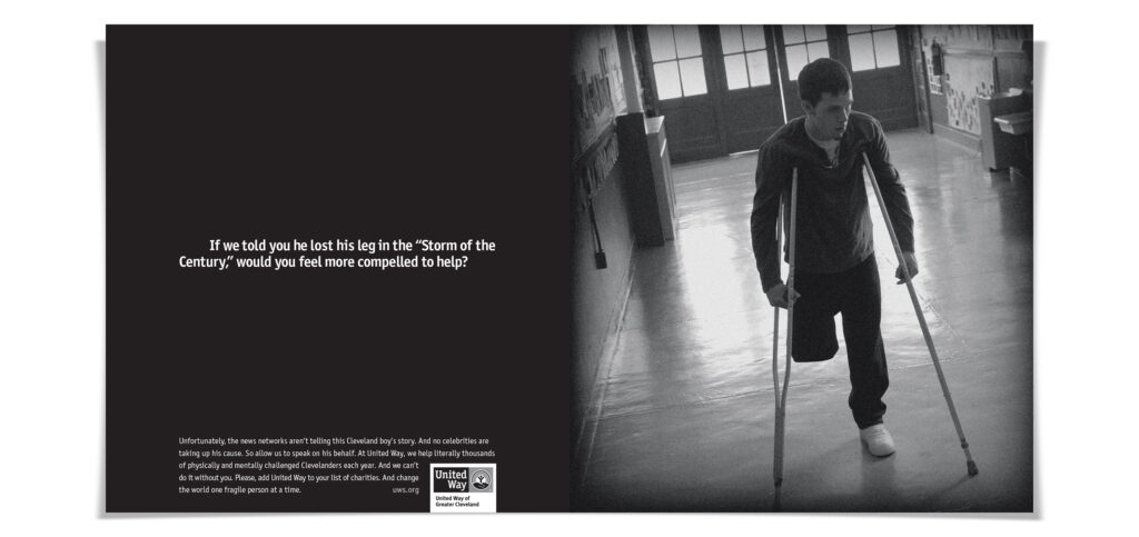 If we told you he lost his leg in the "Storm of the Century," would you feel more compelled to help?